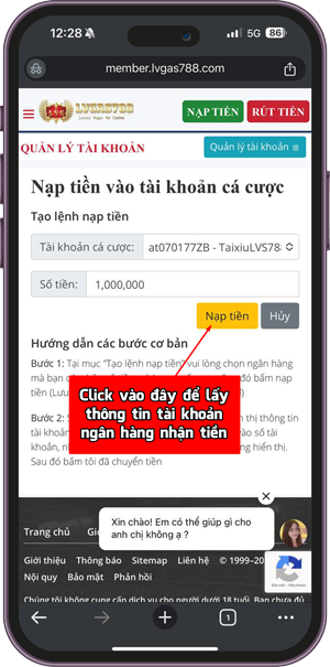 Tạo lệnh nạp tiền LVG788